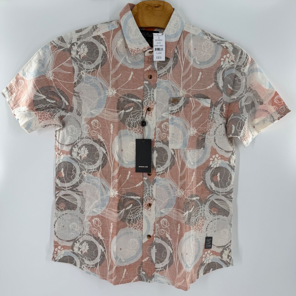 A.Tiziano Alvin Burnt Orange Abstract Floral Cotton Linen Shirt Men XL 32ATM3202